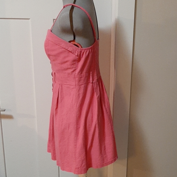 Pink Mini Spaghetti Strap Button Down Dress - Picture 2 of 7